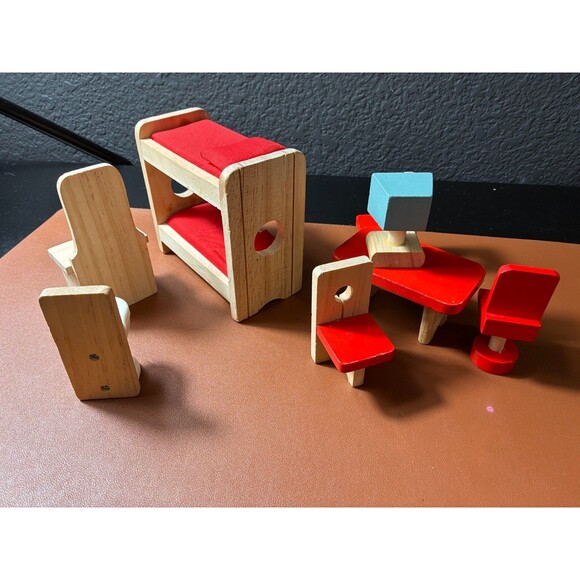 kidkraft Vintage-Style Dollhouse Miniature Furniture Set - Wood Bunk Bed, Table - Picture 2 of 3